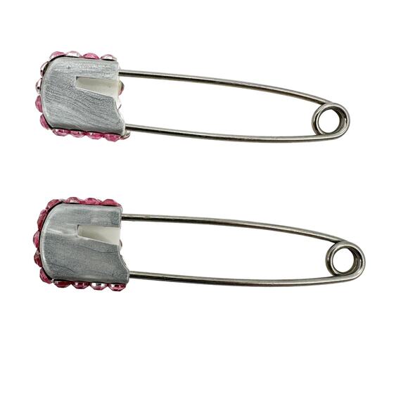 pair of pink rhinestone diaper Safety PINS decorative fashion jewelry - Picture 5 of 5